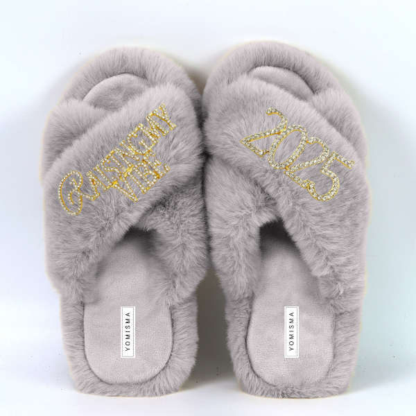 Faux Fur Slippers - Global Recycled Standard Certified with Raising My Vibe + 2025 Embellishment