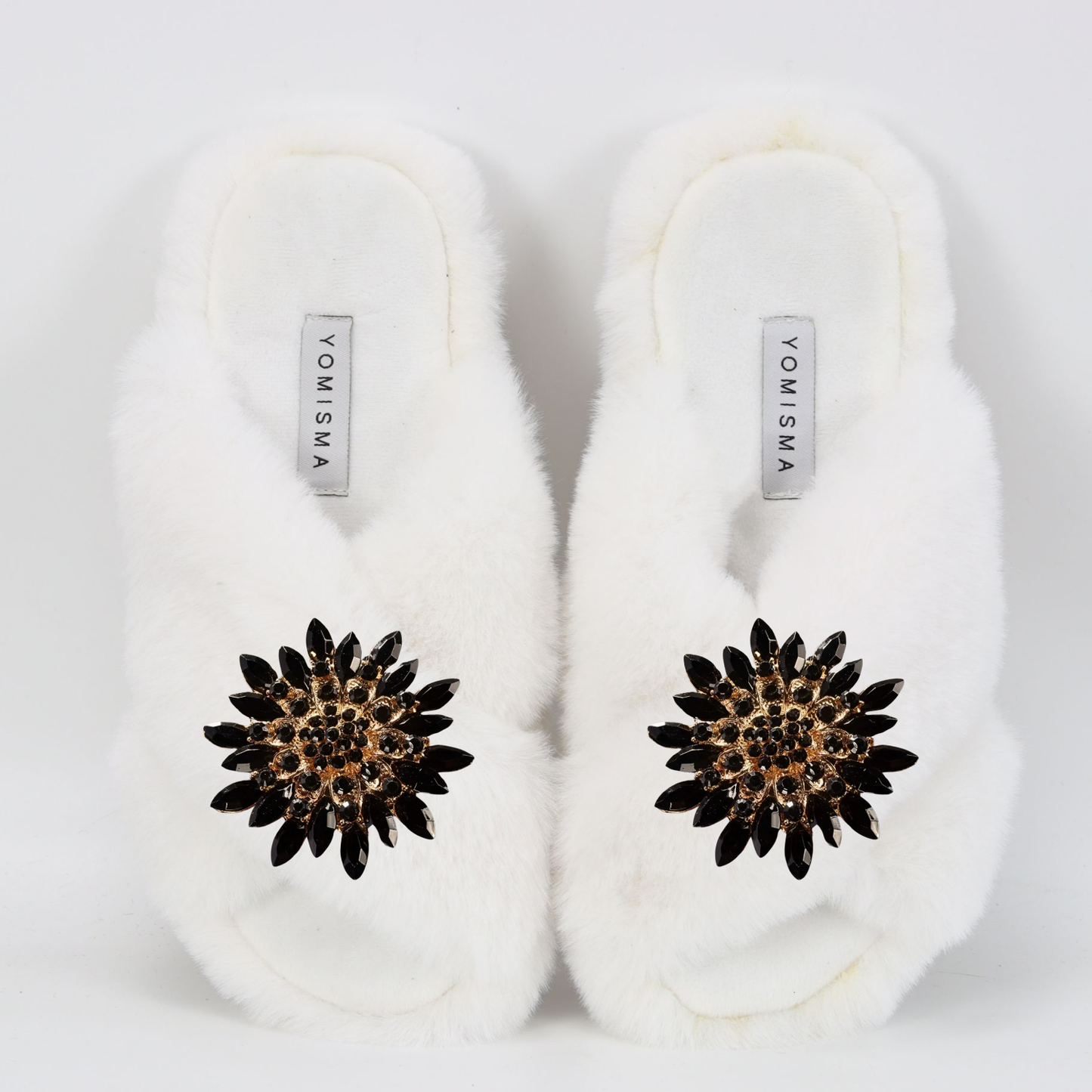 Faux Fur Slippers - Global Recycled Standard Certified with Black Embellishments