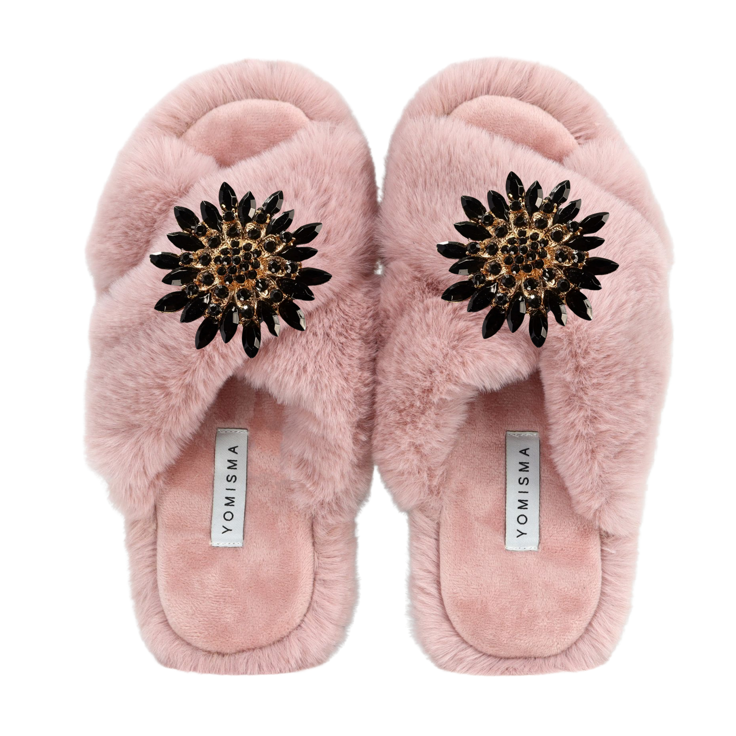 Faux Fur Slippers - Global Recycled Standard Certified with Black Embellishments