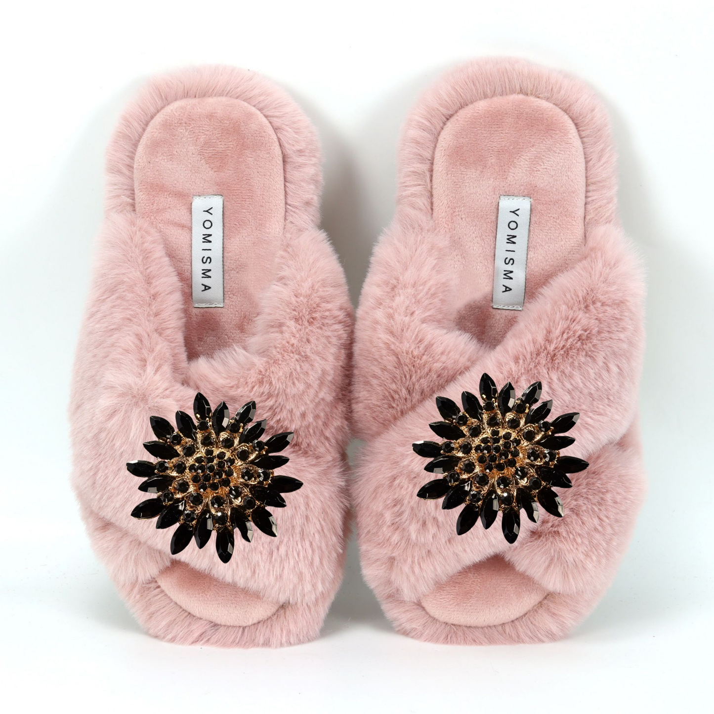 Faux Fur Slippers - Global Recycled Standard Certified with Black Embellishments