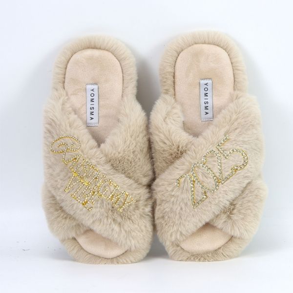 Faux Fur Slippers - Global Recycled Standard Certified with Raising My Vibe + 2025 Embellishment