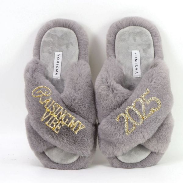 Faux Fur Slippers - Global Recycled Standard Certified with Raising My Vibe + 2025 Embellishment