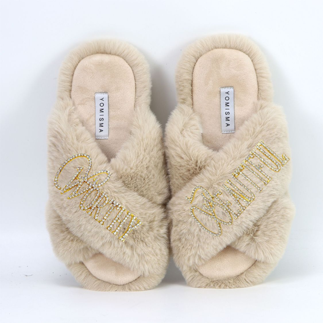 Faux Fur Slippers - Global Recycled Standard Certified with Worthy + Beautiful Embellishment