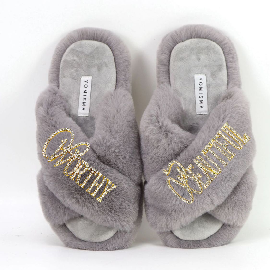 Faux Fur Slippers - Global Recycled Standard Certified with Worthy + Beautiful Embellishment