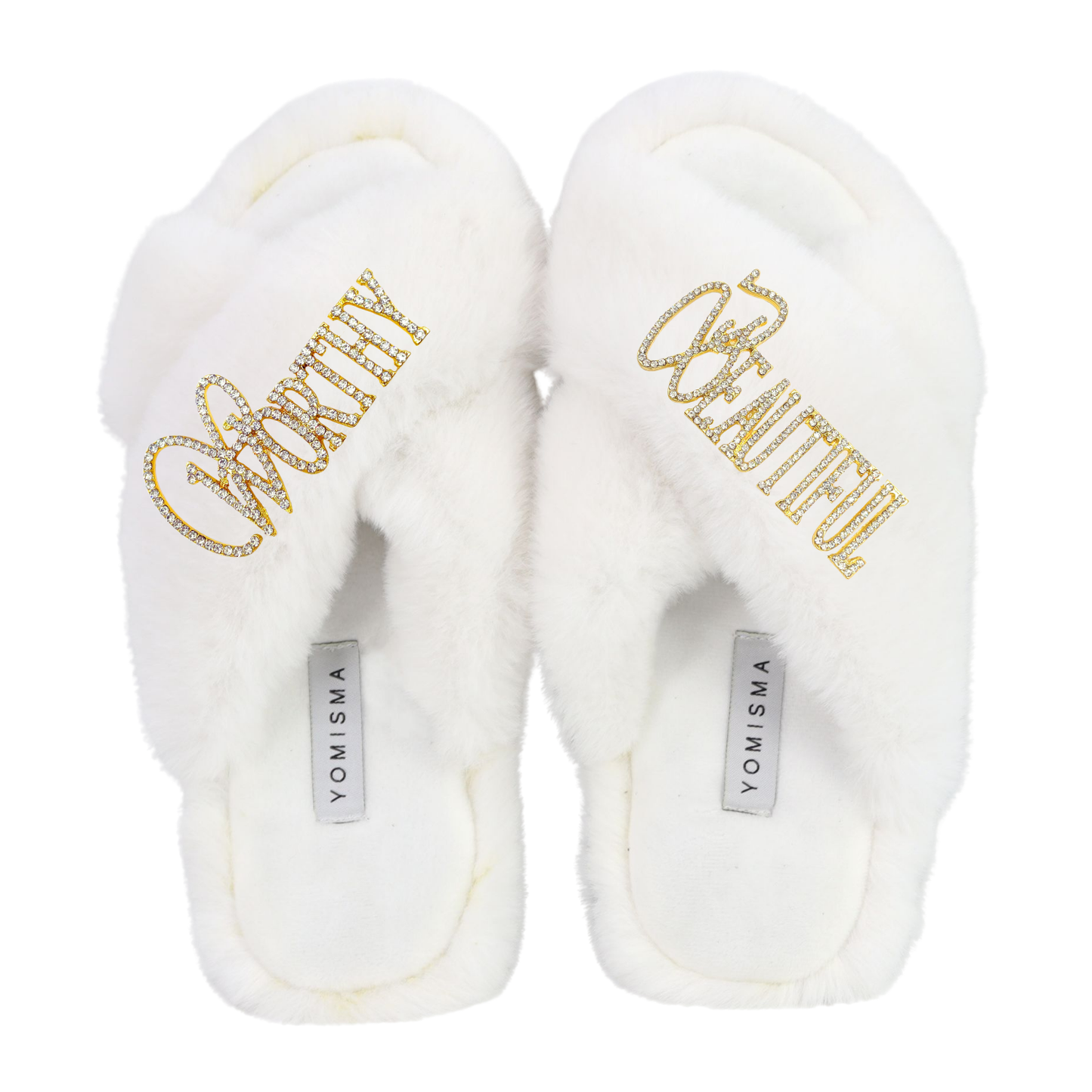 Faux Fur Slippers - Global Recycled Standard Certified with Worthy + Beautiful Embellishment