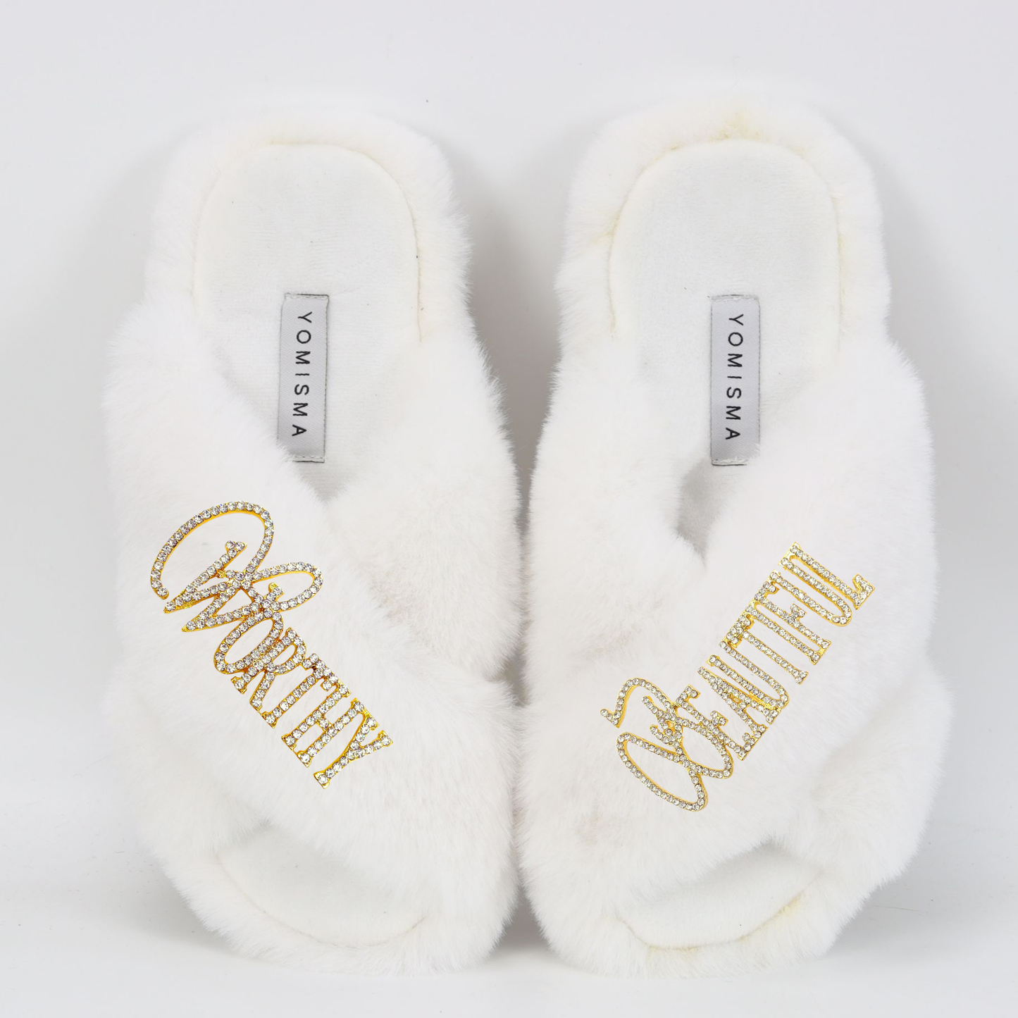 Faux Fur Slippers - Global Recycled Standard Certified with Worthy + Beautiful Embellishment