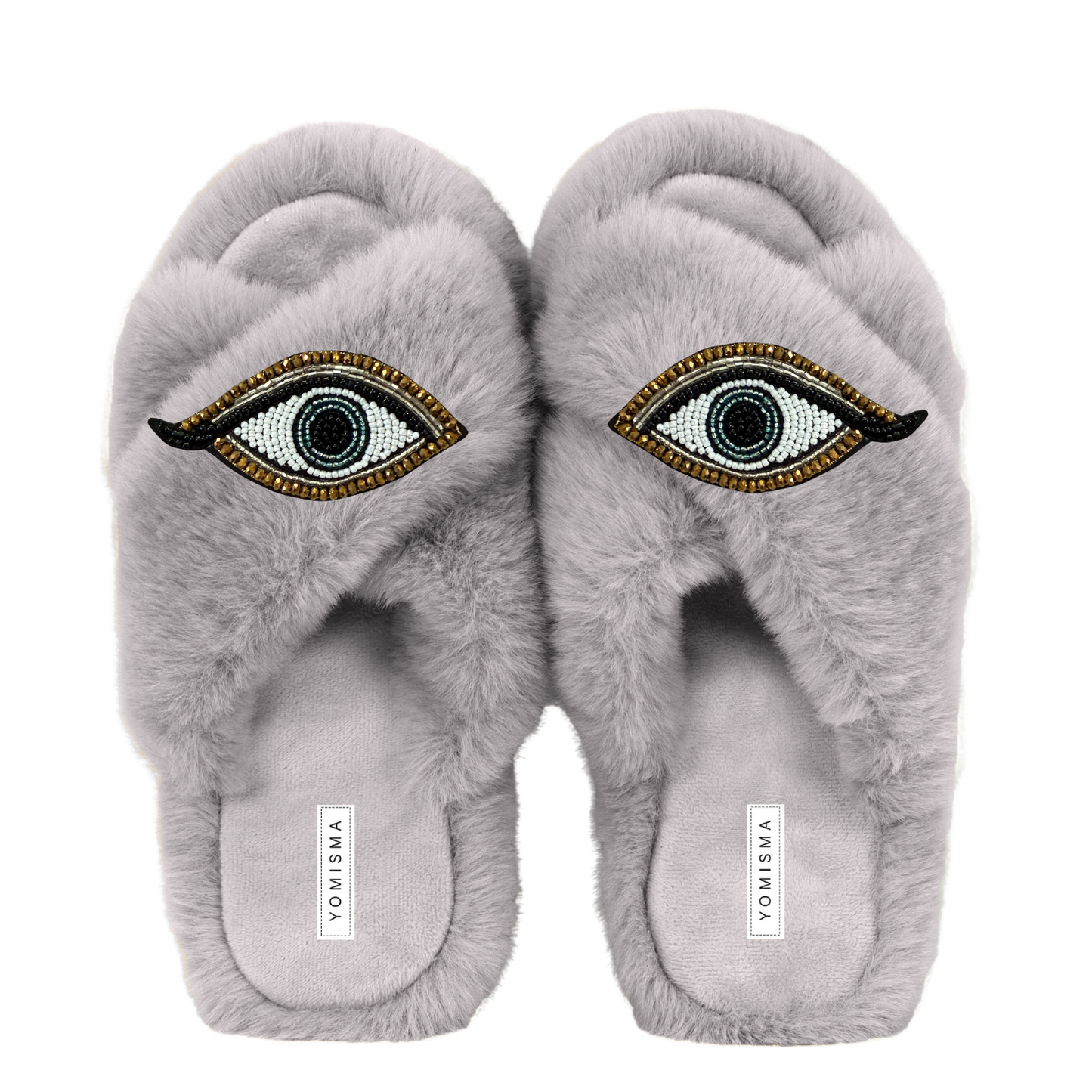 Faux Fur Slippers - Global Recycled Standard Certified with Third Eye Embellishment