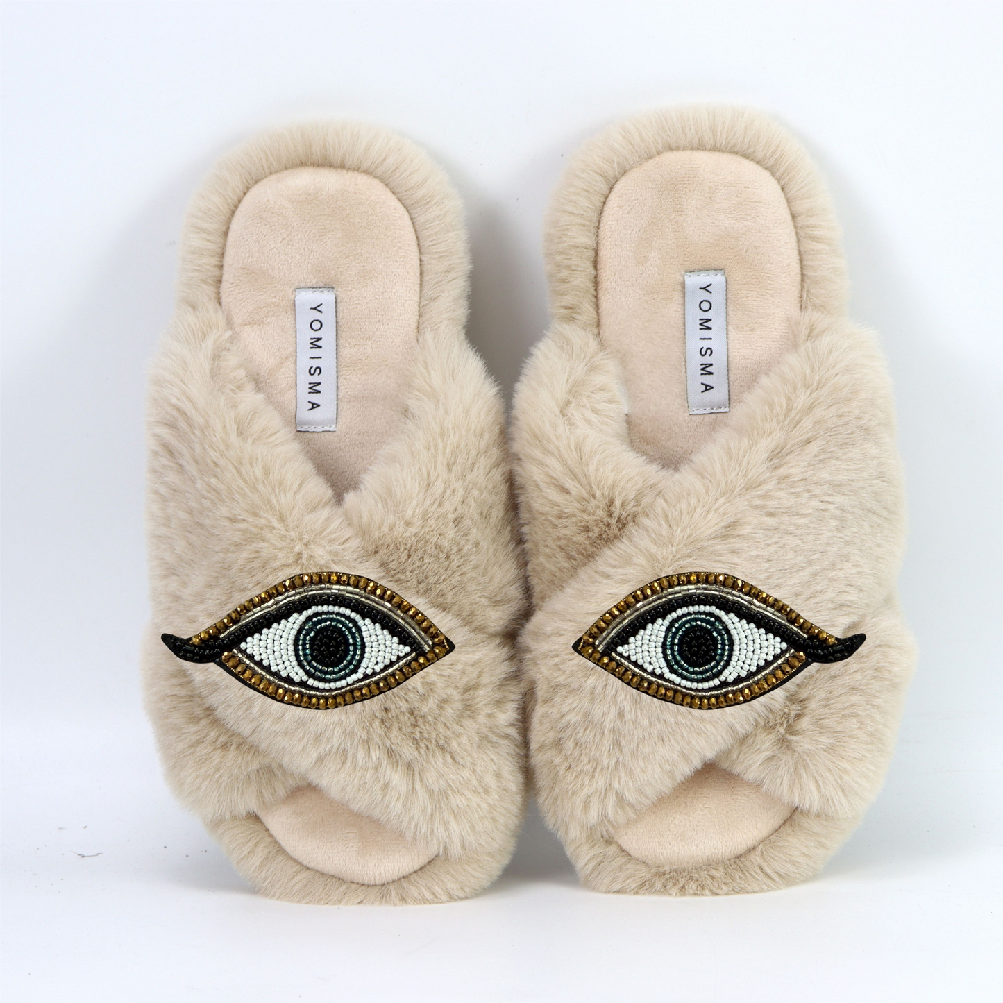 Faux Fur Slippers - Global Recycled Standard Certified with Third Eye Embellishment