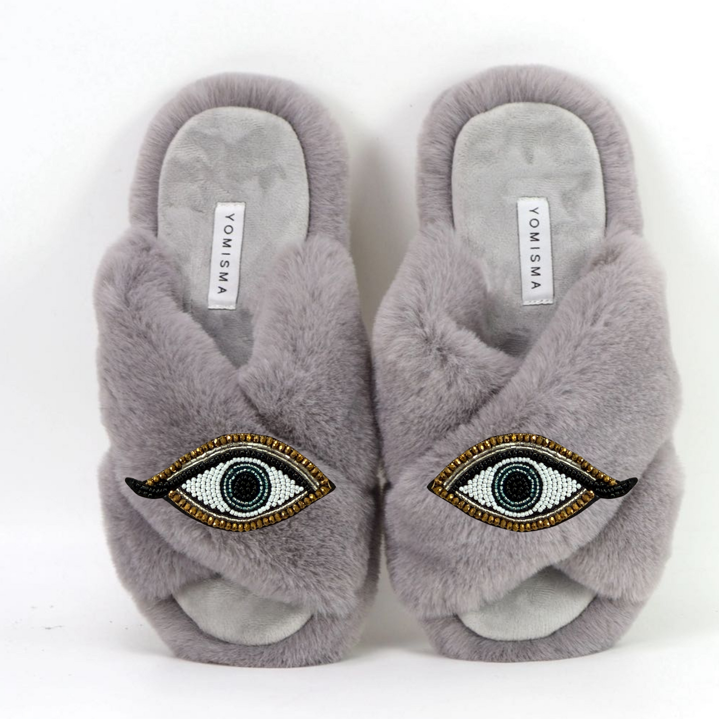 Faux Fur Slippers - Global Recycled Standard Certified with Third Eye Embellishment