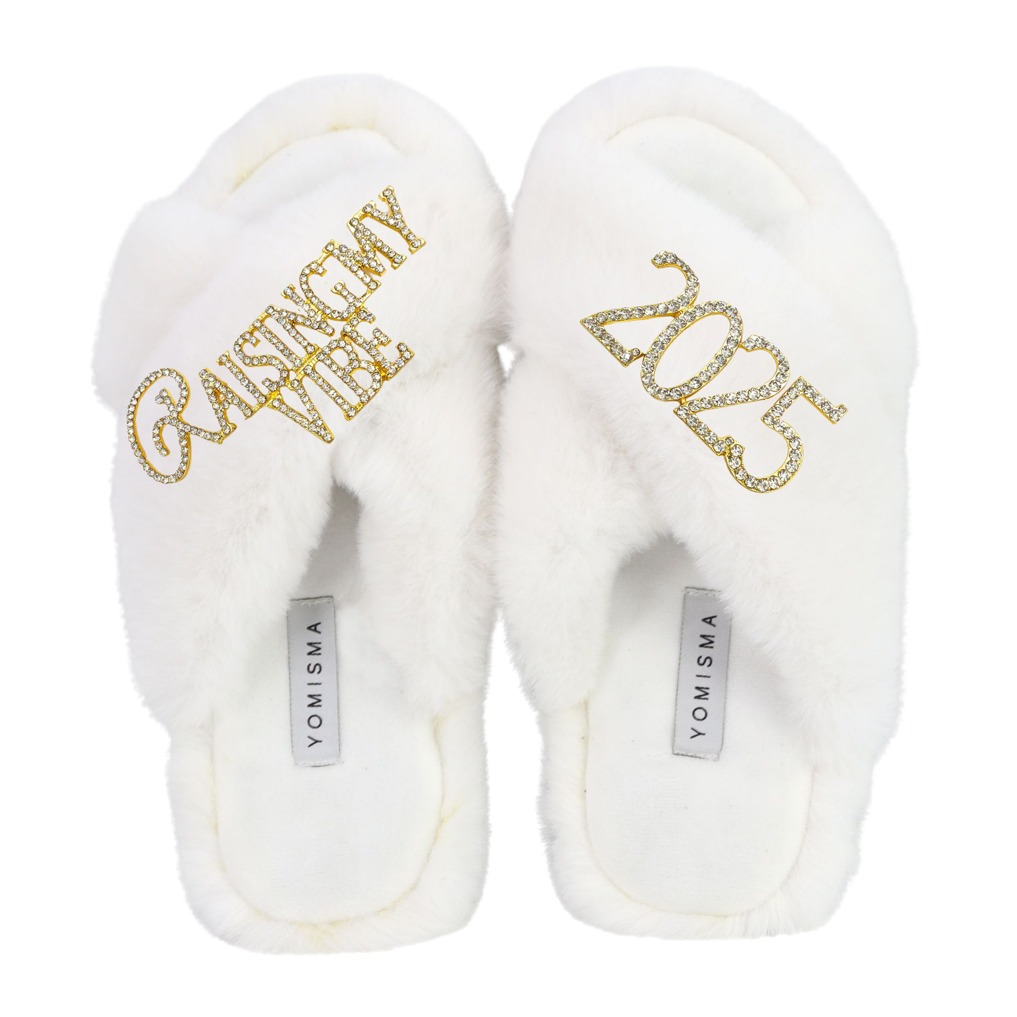 Faux Fur Slippers - Global Recycled Standard Certified with Raising My Vibe + 2025 Embellishment