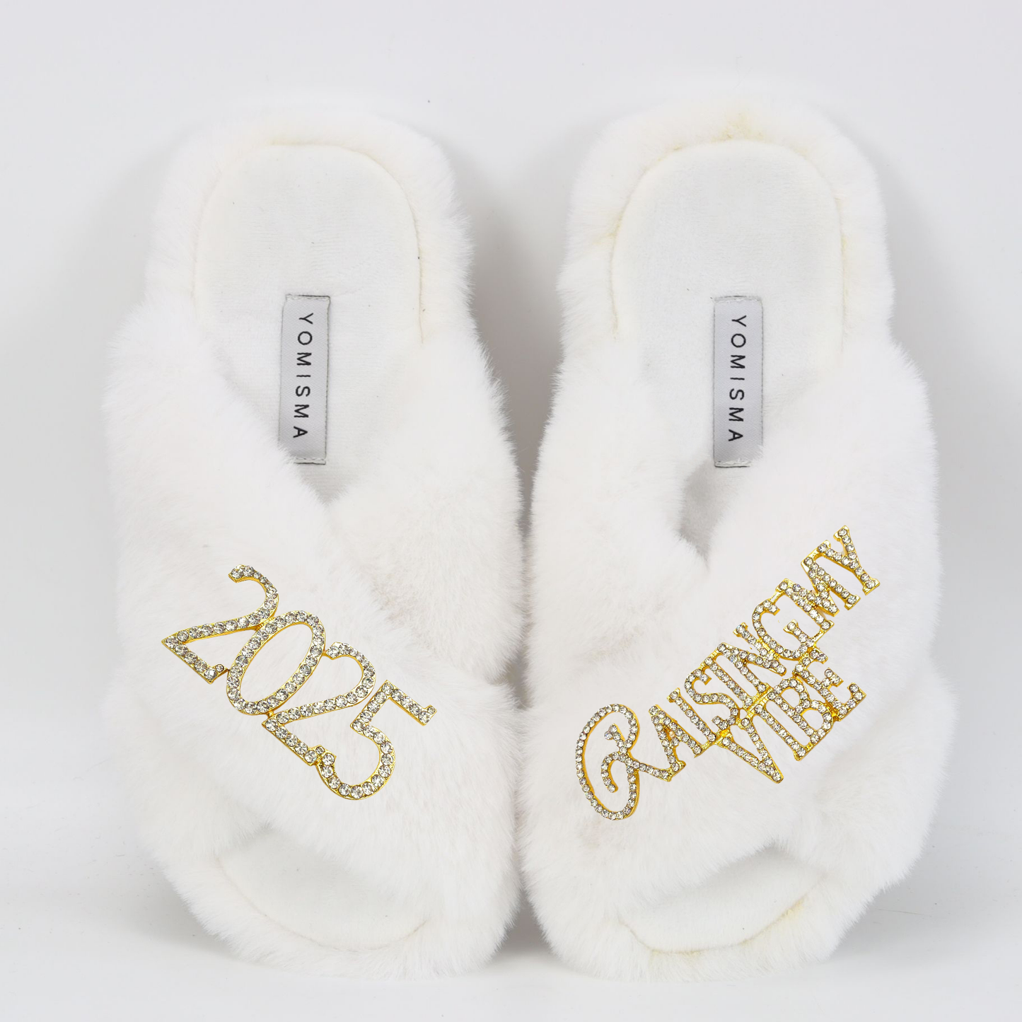 Faux Fur Slippers - Global Recycled Standard Certified with Raising My Vibe + 2025 Embellishment