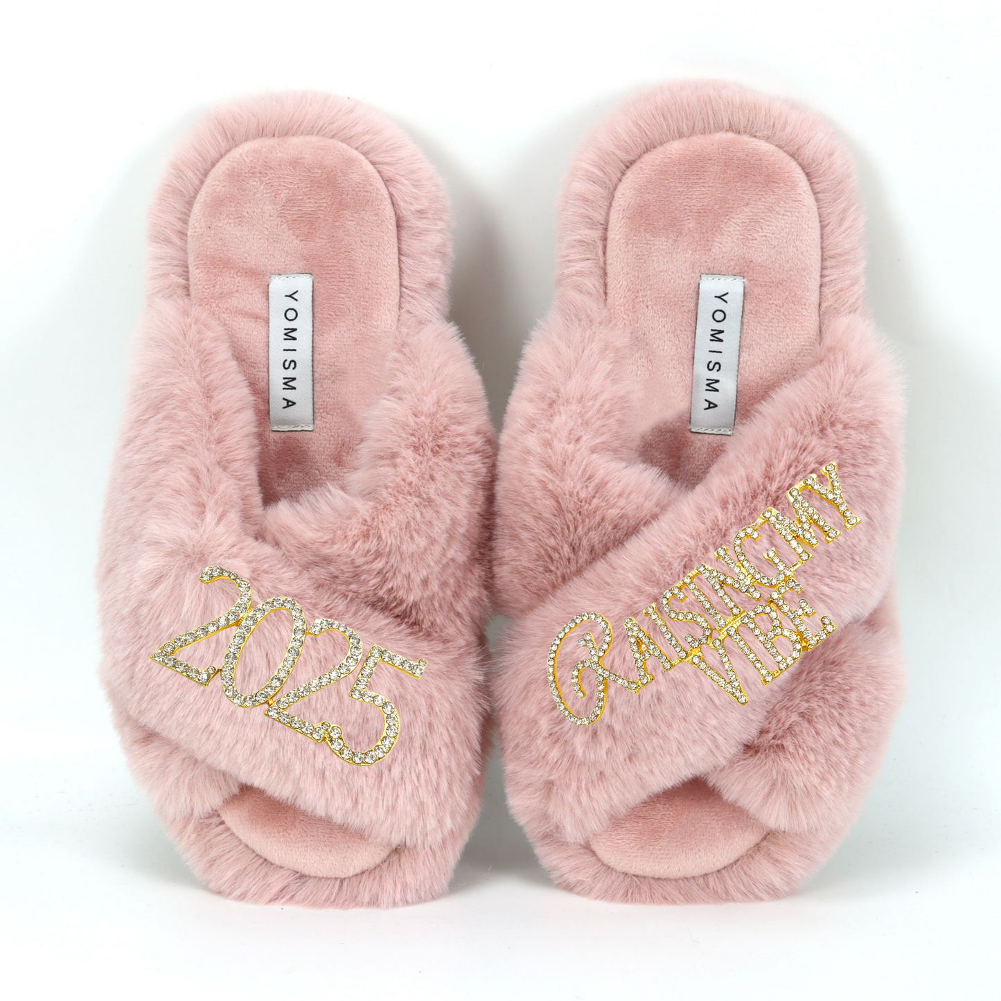 Faux Fur Slippers - Global Recycled Standard Certified with Raising My Vibe + 2025 Embellishment